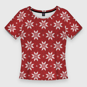 Женская футболка 3D Slim с принтом Снежный орнамент в Тюмени,  |  | орнамент | праздник | снег | снежинки | узор