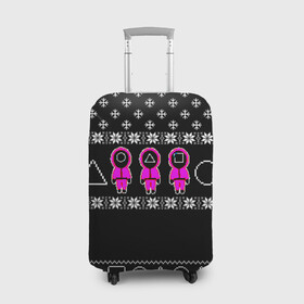 Чехол для чемодана 3D с принтом Новогодний свитер Ojingeo geim в Тюмени, 86% полиэфир, 14% спандекс | двустороннее нанесение принта, прорези для ручек и колес | игра | кальмар | праздник | снежинки | стражи