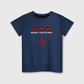 Детская футболка хлопок с принтом Новогодние стражи в Тюмени, 100% хлопок | круглый вырез горловины, полуприлегающий силуэт, длина до линии бедер | Тематика изображения на принте: игра | кальмар | кровь | снежинка | стражи