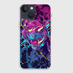 Чехол для iPhone 13 mini с принтом НЕОНОВЫЙ ТИГР   NEON TIGER в Тюмени,  |  | cat | tiger | год тигра | зверь | клыки | кошка | неон | пасть | тигр | хищник