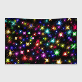 Флаг-баннер с принтом ПРАЗДНИЧНЫЕ ОГОНЬКИ в Тюмени, 100% полиэстер | размер 67 х 109 см, плотность ткани — 95 г/м2; по краям флага есть четыре люверса для крепления | christmas | lights | new year | stars | гирлянда | звезды | зима | новый год | огни | праздник | разноцветные | текстура | яркие
