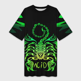 Платье-футболка 3D с принтом Acid scorpion в Тюмени,  |  | acid | acid scorpion | scorpion | кислота | кислотный скорпион | неон | неоновые узоры | скорпион | узоры