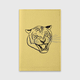 Обложка для паспорта матовая кожа с принтом тигр на золотом фоне в Тюмени, натуральная матовая кожа | размер 19,3 х 13,7 см; прозрачные пластиковые крепления | art line | chinese calendar | contour | golden | head | mascot | muzzle | new year | symbol | tiger | year of the tiger | арт лайн | год тигра | голова | золотой | китайский календарь | контур | новогодний | новый год | символ | талисман | тигр