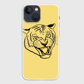 Чехол для iPhone 13 mini с принтом тигр на золотом фоне в Тюмени,  |  | art line | chinese calendar | contour | golden | head | mascot | muzzle | new year | symbol | tiger | year of the tiger | арт лайн | год тигра | голова | золотой | китайский календарь | контур | новогодний | новый год | символ | талисман | тигр