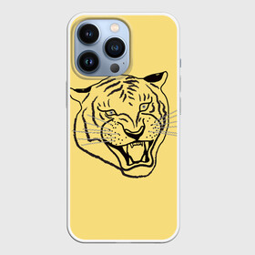 Чехол для iPhone 13 Pro с принтом тигр на золотом фоне в Тюмени,  |  | art line | chinese calendar | contour | golden | head | mascot | muzzle | new year | symbol | tiger | year of the tiger | арт лайн | год тигра | голова | золотой | китайский календарь | контур | новогодний | новый год | символ | талисман | тигр