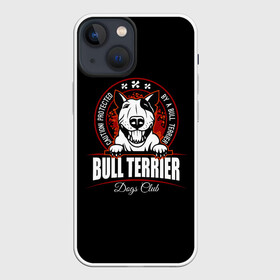 Чехол для iPhone 13 mini с принтом Бультерьер (Bull Terrier) в Тюмени,  |  | Тематика изображения на принте: bull terrier | bulldog | dog | fighting dog | pit bull | terrier | бойцовская собака | бульдог | бультерьер | год собаки | друг человека | животное | зверь | кинолог | кость | пёс | питбуль | порода собак | собака