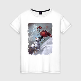 Женская футболка хлопок с принтом Ничего себе, горочка в Тюмени, 100% хлопок | прямой крой, круглый вырез горловины, длина до линии бедер, слегка спущенное плечо | gifts | holidays | merry christmas | new year | santa klaus | slide | snow | snowman | speed | горка | дед мороз | новый год | подарки | рождество | снег | снеговик