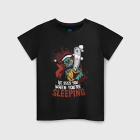 Детская футболка хлопок с принтом Monster Santa в Тюмени, 100% хлопок | круглый вырез горловины, полуприлегающий силуэт, длина до линии бедер | bad santa | chainsaw | christmas | grinch | monster | new year | santa | арт | бензопила | гринч | монстр | новый год | рождество | санта
