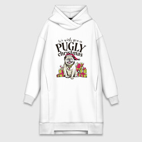 Платье-худи хлопок с принтом Pugly Christmas в Тюмени,  |  | christmas | dog | drawing | gifts | new year | pug | pugly | мопс | новый год | пес | подарки | рисунок | рождество | собака