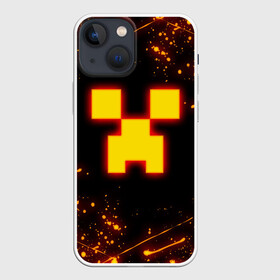 Чехол для iPhone 13 mini с принтом ОГНЕННЫЙ КРИПЕР, МАЙНКРАФТ в Тюмени,  |  | Тематика изображения на принте: block | creeper | cube | fire | flame | minecraft | pixel | tnt | блок | гаст | геометрия | крафт | крипер | кубики | майнкрафт | огонь | пиксели | пламя | тнт