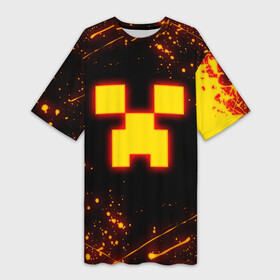 Платье-футболка 3D с принтом ОГНЕННЫЙ КРИПЕР, МАЙНКРАФТ в Тюмени,  |  | block | creeper | cube | fire | flame | minecraft | pixel | tnt | блок | гаст | геометрия | крафт | крипер | кубики | майнкрафт | огонь | пиксели | пламя | тнт