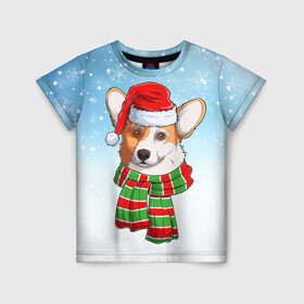 Детская футболка 3D с принтом Новогодний Корги   New Years Corgi в Тюмени, 100% гипоаллергенный полиэфир | прямой крой, круглый вырез горловины, длина до линии бедер, чуть спущенное плечо, ткань немного тянется | christmas | corgi | dog | santa | дед мороз | елка | зима | корги | новый год | рождество | санта | снег | снегурочка | снежинка | собака | собачка | щенок