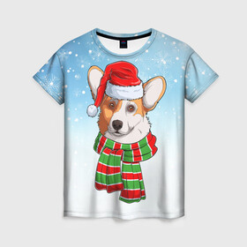 Женская футболка 3D с принтом Новогодний Корги   New Years Corgi в Тюмени, 100% полиэфир ( синтетическое хлопкоподобное полотно) | прямой крой, круглый вырез горловины, длина до линии бедер | christmas | corgi | dog | santa | дед мороз | елка | зима | корги | новый год | рождество | санта | снег | снегурочка | снежинка | собака | собачка | щенок