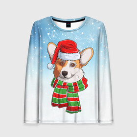 Женский лонгслив 3D с принтом Новогодний Корги   New Years Corgi в Тюмени, 100% полиэстер | длинные рукава, круглый вырез горловины, полуприлегающий силуэт | christmas | corgi | dog | santa | дед мороз | елка | зима | корги | новый год | рождество | санта | снег | снегурочка | снежинка | собака | собачка | щенок