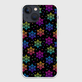 Чехол для iPhone 13 mini с принтом Неоновые снежинки   Neon  snowflakes в Тюмени,  |  | christmas | neon | зима | неон | новый год | рождество | снег | снежинка