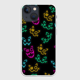 Чехол для iPhone 13 mini с принтом НЕОНОВЫЕ КОТИКИ   NEON FACES CATS в Тюмени,  |  | animals | cats | color cats | kitty | neon cats | neon kitty | животные | звери | коты | кошки | неон | неон котики | неоновые коты | радужные коты