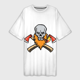 Платье-футболка 3D с принтом Бородатый Череп Дровосека в Тюмени,  |  | axeman | брутальность | брутальный | дровосек | лес | лесоруб | мужик | мужские | мужской | топор | топорик | топоры