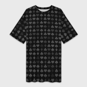 Платье-футболка 3D с принтом Масти карт темные в Тюмени,  |  | poker | poker stars | pokerstars | карты | лого | логотип | масти | масть | покер | покер старс | покерстарс