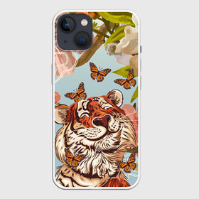 Чехол для iPhone 13 с принтом Тигр и бабочки в Тюмени,  |  | 2022 | 2022 тигр | бабочка | бабочка и тигр | бабочки | восточный тигр | восточный узор | иероглиф тигра | китай | китайский пейзаж | китайский тигр | новый год | тигр | тигр 2022 | тигр и бабочка