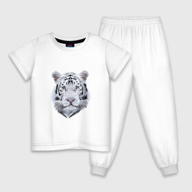 Детская пижама хлопок с принтом Бенгальский белый тигр в Тюмени, 100% хлопок |  брюки и футболка прямого кроя, без карманов, на брюках мягкая резинка на поясе и по низу штанин
 | Тематика изображения на принте: 2022 | 2022 тигр | белый тигр | бенгальский | бенгальский тигр | бенгальского тигра | восточный тигр | китай | китайский тигр | новый год | тигр | тигр 2022 | тигр китайский | тигра