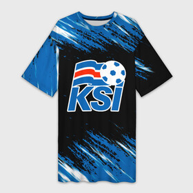 Платье-футболка 3D с принтом KSI ICELAND  сборная. в Тюмени,  |  | fc | football | iceland | ksi | исландия | кси | сборная исландии | спорт | спортивные | фирменные цвета | фк | футбол | футбольный клуб
