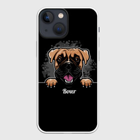 Чехол для iPhone 13 mini с принтом Боксёр (Boxer) в Тюмени,  |  | animal | boxer | bulldog | dog | fighting dog | pit bull | бойцовская собака | боксёр | бульдог | год собаки | друг человека | животное | кинолог | немецкий боксёр | пёс | питбуль | порода собак | собака боксёр | собаковод