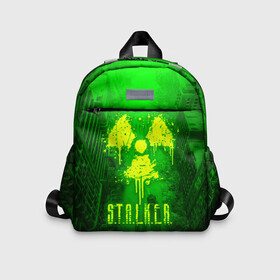 Детский рюкзак 3D с принтом STALKER LOGO RADIATOIN NEON TOXIC в Тюмени, 100% полиэстер | лямки с регулируемой длиной, сверху петелька, чтобы рюкзак можно было повесить на вешалку. Основное отделение закрывается на молнию, как и внешний карман. Внутри дополнительный карман. По бокам два дополнительных кармашка | chernobyl | pripyat | radiation | shadow of chernobyl | stalker | stalker 2 | воля | зона | меченый | припять | радиация | свобода | свобода воля | сталкер | сталкер 2 | тени чернобыля | чернобыль