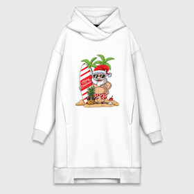 Платье-худи хлопок с принтом Santa on Vibe в Тюмени,  |  | art | beach | christmas | new year | palm trees | pineapple | sand | santa | santa claus | surfing | vibe | ананас | арт | вайб | новый год | пальмы | песок | пляж | рождество | санта | санта клаус | серфинг