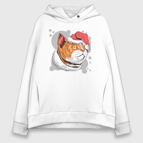 Женское худи Oversize хлопок с принтом Christmas Cat в Тюмени, френч-терри — 70% хлопок, 30% полиэстер. Мягкий теплый начес внутри —100% хлопок | боковые карманы, эластичные манжеты и нижняя кромка, капюшон на магнитной кнопке | art | cat | christmas | kitty | new year | santa hat | арт | кот | котик | кошка | новый год | рождество | шапка санты