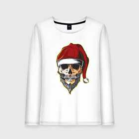 Женский лонгслив хлопок с принтом Santa Skull в Тюмени, 100% хлопок |  | art | beard | hat | santa | skull | арт | борода | санта | череп | шапка