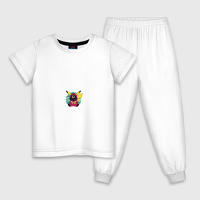 Детская пижама хлопок с принтом Pika game в Тюмени, 100% хлопок |  брюки и футболка прямого кроя, без карманов, на брюках мягкая резинка на поясе и по низу штанин
 | pikachu | pokemon | squid game | игра кальмара | пикачу | покемон