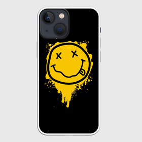 Чехол для iPhone 13 mini с принтом NIRVANA LOGO SMILE, БРЫЗГИ КРАСОК в Тюмени,  |  | band | cobain | face | kurt | logo | music | nirvana | rock | rocknroll | группа | кобейн | курт | лого | логотип | музыка | музыкальная | нирвана | рожица | рок | рокнролл | символ