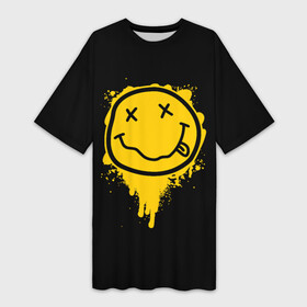 Платье-футболка 3D с принтом NIRVANA LOGO SMILE, БРЫЗГИ КРАСОК в Тюмени,  |  | band | cobain | face | kurt | logo | music | nirvana | rock | rocknroll | группа | кобейн | курт | лого | логотип | музыка | музыкальная | нирвана | рожица | рок | рокнролл | символ