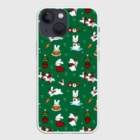 Чехол для iPhone 13 mini с принтом Новогодний паттерн с зайчиками в Тюмени,  |  | 2022 | christmas | new year | животные | зайчик | заяц | звери | зверюшки | кавай | милота | милый | нг | новогодний | новый год | паттерн | рождество