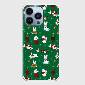 Чехол для iPhone 13 Pro с принтом Новогодний паттерн с зайчиками в Тюмени,  |  | 2022 | christmas | new year | животные | зайчик | заяц | звери | зверюшки | кавай | милота | милый | нг | новогодний | новый год | паттерн | рождество