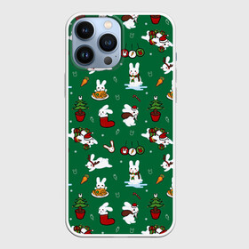Чехол для iPhone 13 Pro Max с принтом Новогодний паттерн с зайчиками в Тюмени,  |  | 2022 | christmas | new year | животные | зайчик | заяц | звери | зверюшки | кавай | милота | милый | нг | новогодний | новый год | паттерн | рождество