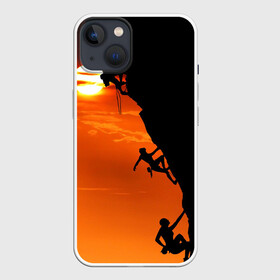 Чехол для iPhone 13 с принтом СКАЛОЛАЗЫ В ЗАКАТЕ в Тюмени,  |  | Тематика изображения на принте: mounting | shadow | sun | альпинизм | горы | закат | природа | скалолаз | солнце | спорт | тень