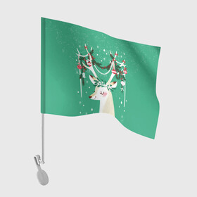 Флаг для автомобиля с принтом Олень. Новый год в Тюмени, 100% полиэстер | Размер: 30*21 см | 2022 | christmas | new year | животные | звери | зверюшки | кавай | милота | милый | нг | новогодний | новый год | олень | рождество