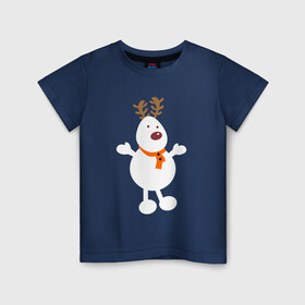 Детская футболка хлопок с принтом Олень снеговик 01 в Тюмени, 100% хлопок | круглый вырез горловины, полуприлегающий силуэт, длина до линии бедер | 2022новыгод | 2023новыгод | василинка | дед мороз | ёлки | новый год | олень | снегови | снеговик олень