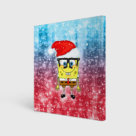 Холст квадратный с принтом Новогодний Спанч Боб в Тюмени, 100% ПВХ |  | sponge bob | spongebob | губка боб | квадратные штаны | мультфильм | новый год | рождество | санта | сквэр пэнтс | снег | снежинка | спанч боб