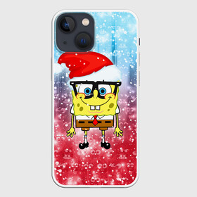 Чехол для iPhone 13 mini с принтом Новогодний Спанч Боб в Тюмени,  |  | Тематика изображения на принте: sponge bob | spongebob | губка боб | квадратные штаны | мультфильм | новый год | рождество | санта | сквэр пэнтс | снег | снежинка | спанч боб