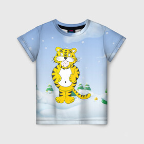 Детская футболка 3D с принтом костюм тигра в Тюмени, 100% гипоаллергенный полиэфир | прямой крой, круглый вырез горловины, длина до линии бедер, чуть спущенное плечо, ткань немного тянется | 2022 | год тигра | новый год | новый год 2022 | символ года | тигр | тигренок | тигрица | тигры