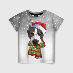 Детская футболка 3D с принтом Новогодний Питбуль   New Years Pit bull в Тюмени, 100% гипоаллергенный полиэфир | прямой крой, круглый вырез горловины, длина до линии бедер, чуть спущенное плечо, ткань немного тянется | christmas | dog | pit bull | santa | дед мороз | зима | новый год | питбуль | рождество | санта | снег | снежинка | собака | собачка | щенок