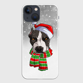Чехол для iPhone 13 mini с принтом Новогодний Питбуль   New Years Pit bull в Тюмени,  |  | christmas | dog | pit bull | santa | дед мороз | зима | новый год | питбуль | рождество | санта | снег | снежинка | собака | собачка | щенок