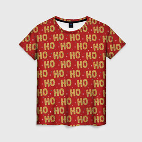 Женская футболка 3D с принтом HO HO HO в Тюмени, 100% полиэфир ( синтетическое хлопкоподобное полотно) | прямой крой, круглый вырез горловины, длина до линии бедер | background | christmas | cookies | holiday | new year | snowflakes | texture | новый год | печенье | праздник | рождество | снежинки | текстура | фон