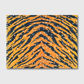Альбом для рисования с принтом Новогодняя шкура тигра в Тюмени, 100% бумага
 | матовая бумага, плотность 200 мг. | 2022 | новый год | оранжевый | полосатый | полоски | полосы | снег | снежинки | тгриный | тигр