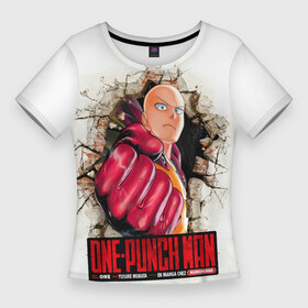 Женская футболка 3D Slim с принтом Сайтама пробивая стены One Punch Man в Тюмени,  |  | hagemanto | one punch man | one punchman | onepunchman | saitama | sensei | аниме | ван панч мен | ванпанчмен | лысый плащ | манга | сайтама | сильнейший человек | учитель | человек одинудар | человек одного удара