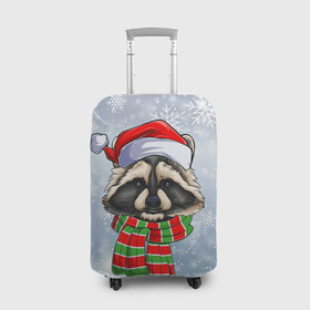 Чехол для чемодана 3D с принтом Новогодний Енот Санта в Тюмени, 86% полиэфир, 14% спандекс | двустороннее нанесение принта, прорези для ручек и колес | christmas | santa | дед мороз | енот | зима | новый год | рождество | санта | снег | снежинка