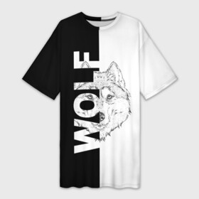 Платье-футболка 3D с принтом WOLF (Волк) в Тюмени,  |  | gray wolf | predator | the beast | volkolak | wolf | wolfhound | волк | волкодав | волколак | волчара | вурдалак | зверь | зов волка | морской волк | оборотень | оскал | рисунок волка | санитар леса | серый волк | хищник