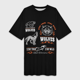 Платье-футболка 3D с принтом Wolves в Тюмени,  |  | gray wolf | predator | the beast | volkolak | wolf | wolfhound | волк | волкодав | волколак | волчара | вурдалак | зверь | зов волка | морской волк | оборотень | оскал | рисунок волка | санитар леса | серый волк | хищник
